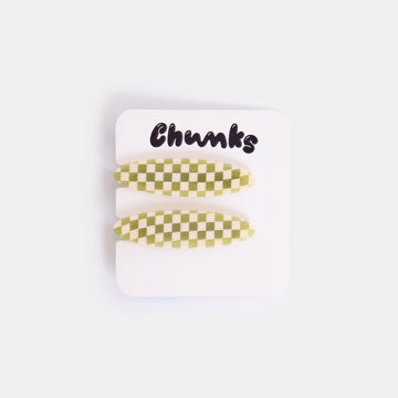 Allie Clips in Oval Olive Check